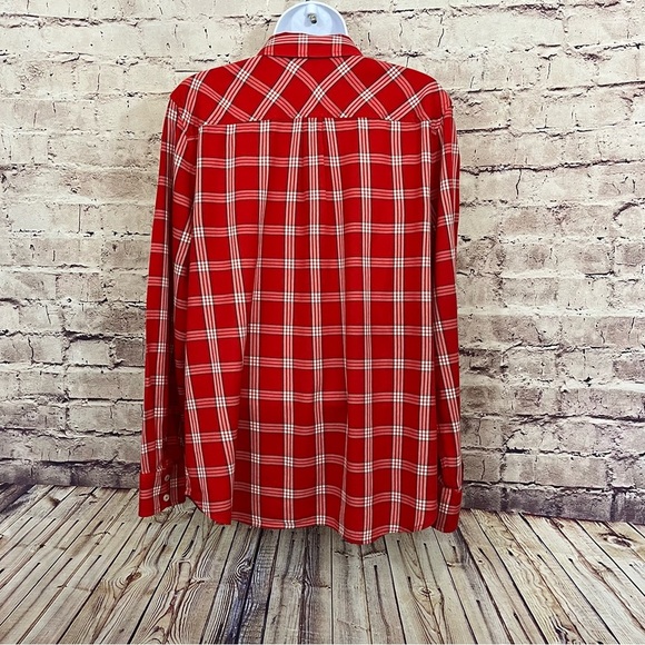 Talbots Red Check Button Front Long Sleeve Shirt - Picture 4 of 8